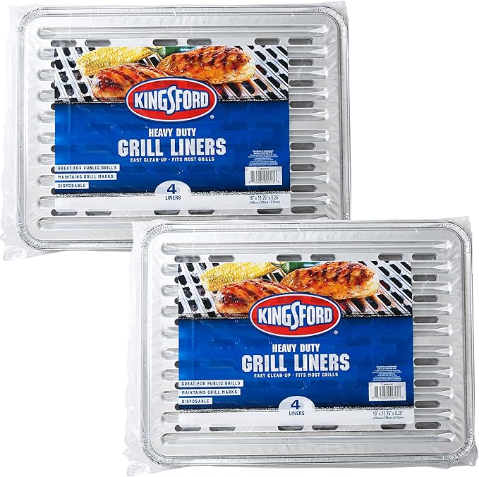 Kingsford Disposable Grill Liners, Heavy Duty Aluminum Foil Grill Toppers for Outdoor BBQ Grills, Helps Prevent Food and Sauce Falling Through Grates, 16 x 11.75 in, 4 Count