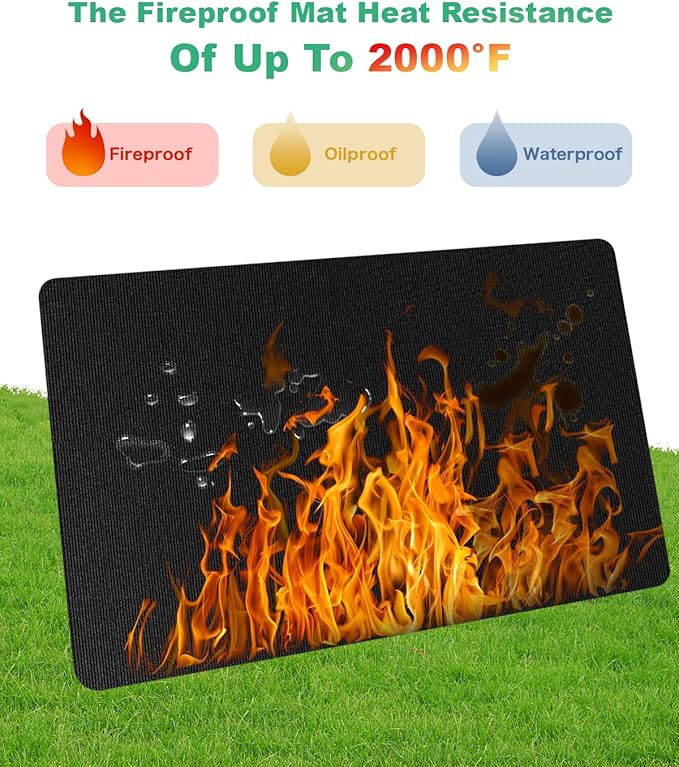 Large 76 x 52 inches Under Grill Mats for Outdoor Grill | Double-Sided Fireproof | Waterproof | Oil-Proof | Easy to Clean | Indoor Fireplace/Fire Pit Mat | Quality BBQ Mat for Deck Patio Lawn
