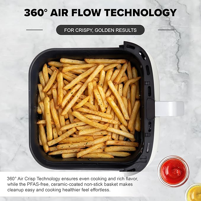 Nuwave Brio Plus 6-in-1 Air Fryer, 7-Qt Large Capacity, 50°F–400°F Precise Temp Control, Non-Toxic PFAS-Free Nonstick, Air Fry, Bake, Roast, Toast, Dehydrate, Reheat, 100 Presets, Dishwasher Safe