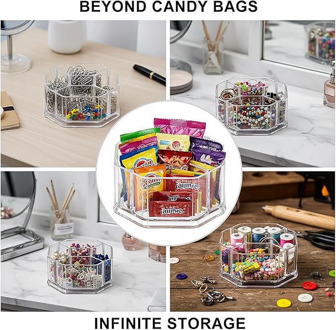 Hiceeden Acrylic Tea Bag Organizer, 5 Compartment Sugar Packets Holder Divided Coffee Condiment Storage Caddy Box for Kitchen Cabinet, Countertop, Tabletop
