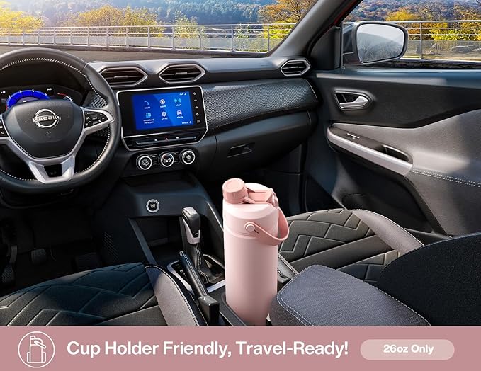 POWCAN 26 oz Insulated Water Bottle with 2-in-1 Straw and Spout Lid, Keep Cold 24H, Leak-Proof, Fits in Car Cup Holder, Stainless Steel Water Bottle for Sports, Travel, Gift and School (Cherry Meadow)