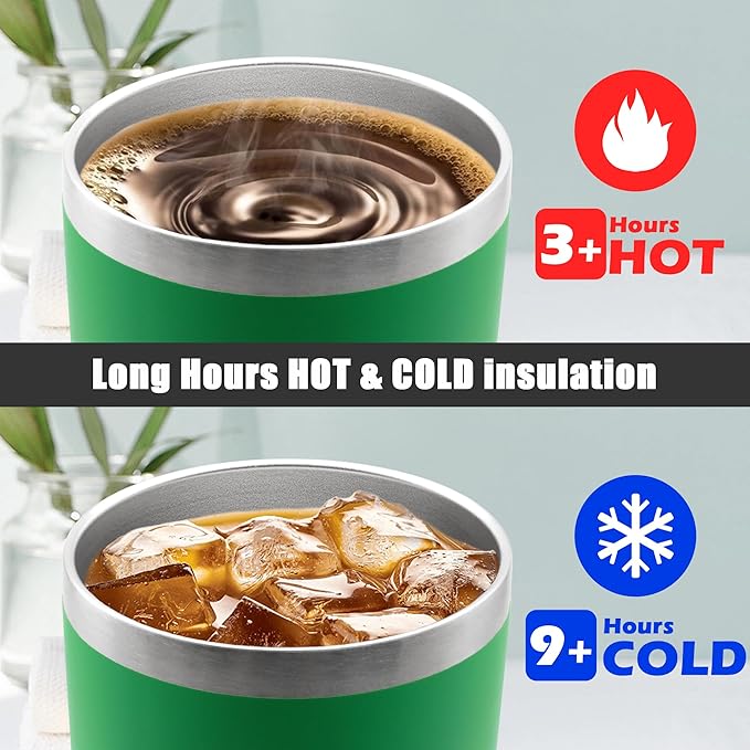 20 oz Tumbler Coffee Travel Tumblers Bulk with Lid Stainless Steel Double Wall Vacuum Insulated Mug Powder Coated Cups fit Car Cupholder for Hot and Cold - Green, 8Pack