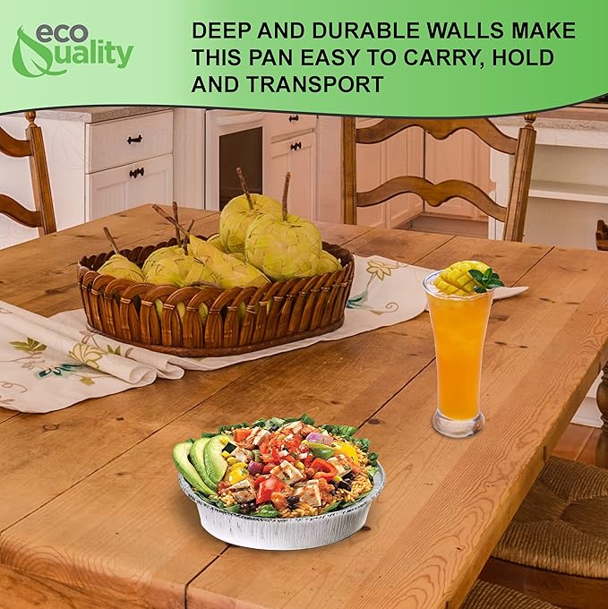 EcoQuality 6" Round Aluminum Foil Pans - Disposable Containers with Foldable Walls for Pie Baking, Cooking, Serving, Reheating, and Storing - Freezer and Oven Safe Tart Pan 300 Pack