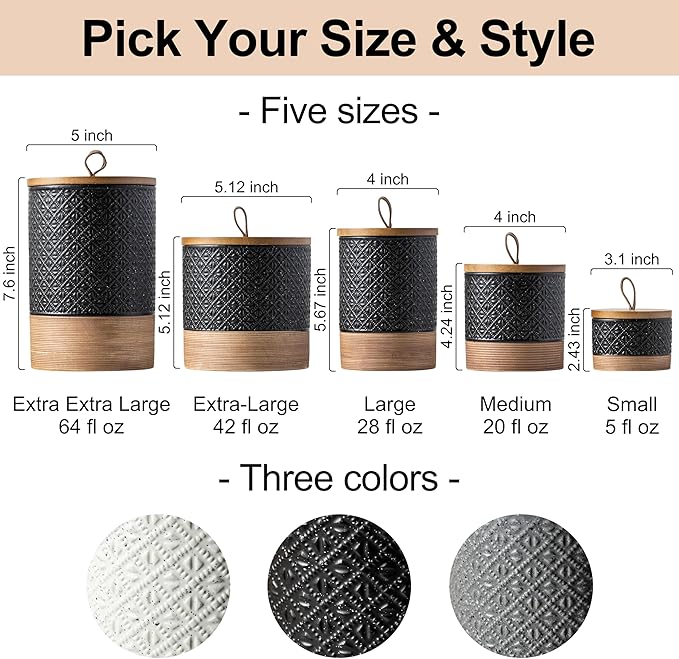 Miamolo Large Jar with Lid, Ceramic Coffee Container with Airtight Lids, Food Storage Containers, Kitchen Canisters for Countertop Coffee Bar Accessories Weeding Gift - Black & 64 fl.oz