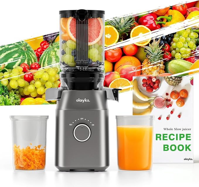Juicer Machines, Cold Press Juicer for Fruit and Vegetable, Masticating Machine with Juice Recipe, Self Feeding Effortless for Batch Juicing,Easy to Clean,High Juice Yield