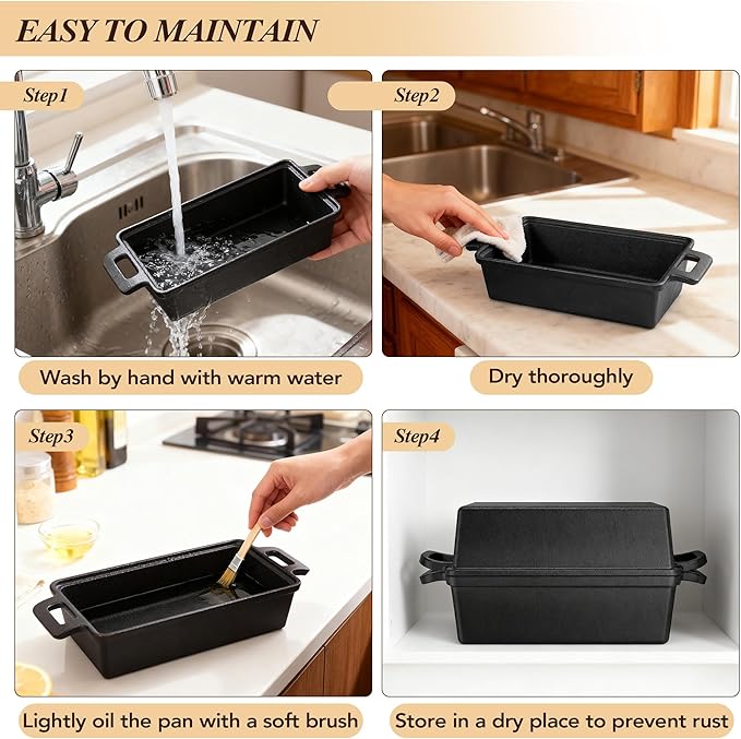 ROTTOGOON 2 in 1 Cast Iron Loaf Pan with Lid,Even Heat Distribution Bread Baking Pans for Sourdough, Homemade Bread,Cake and Meatloaf