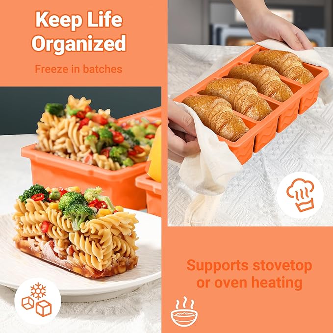 Doasuwish Silicone Freezer Tray for Soup with Lid – 1-Cup Soup Container Style Ice Cube Trays for Freezer, Meal Prep & Food Storage, Freeze 250mL/125mL Portions – 2 Pack