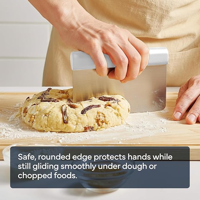 Misen Stainless Steel Bench Scraper - Versatile Food Scraper with Walnut Handle - Ideal for Kitchen, Pastry & Dough - Durable Cutting Board Scraper Tool - Effortless Transfer into Pots & Pans - White