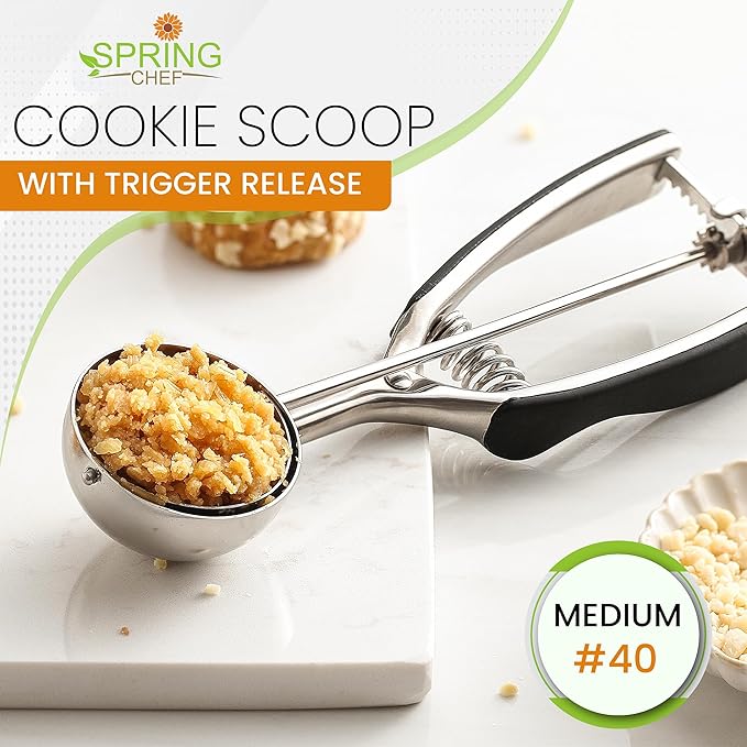 Spring Chef Multifunctional 1.7 Tablespoon Medium Cookie Scoop, #40 & Large Dough Blender & Biscuit Cutter Set - 2 Product Bundle - Black