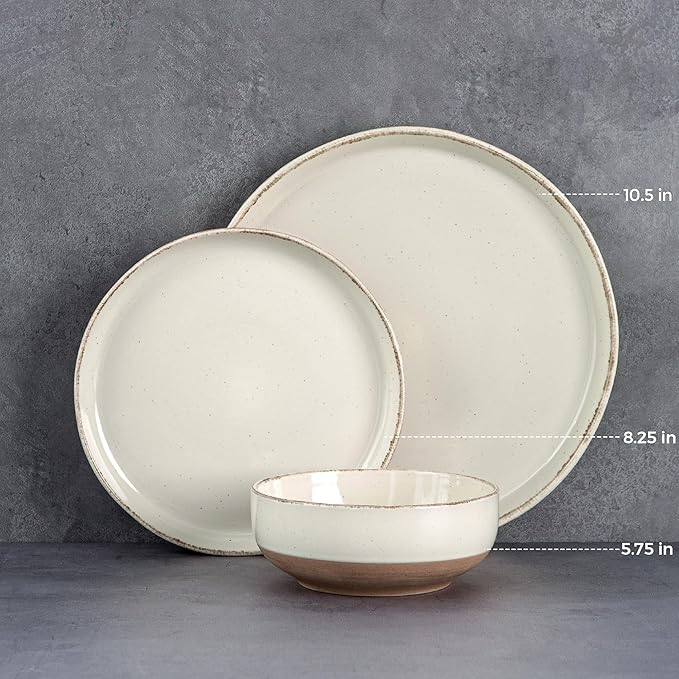 AmorArc 18 Pieces Ceramic Dinnerware Sets for 6, Handpainted Stoneware Plates and Bowls Set with Rustic Terracotta Underside, Scratch Resistant Dishes Set, Dishwasher & Microwave Safe