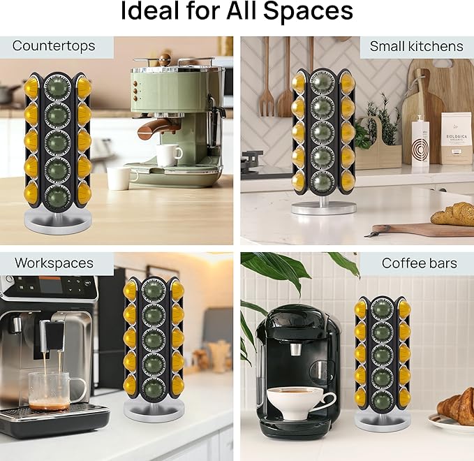 Ibyx 30-Capsule Nespresso Pod Holder – 360° Rotating Coffee Storage Stand – Compatible with Nespresso Vertuo – No Assembly, Black Wood Design