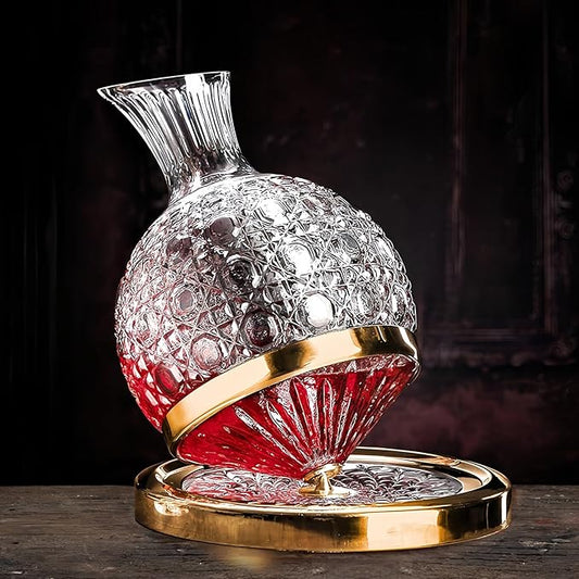 Wine Decanter Set - Spinning Crystal Red Wine Decanter Carafes, Jarler Football Rotory Hand Blown 1.5L Glass Wine Aerator Quick Decanter，Wine Gift for Him, Wine Lover, Father Gift (Gold+Clear)