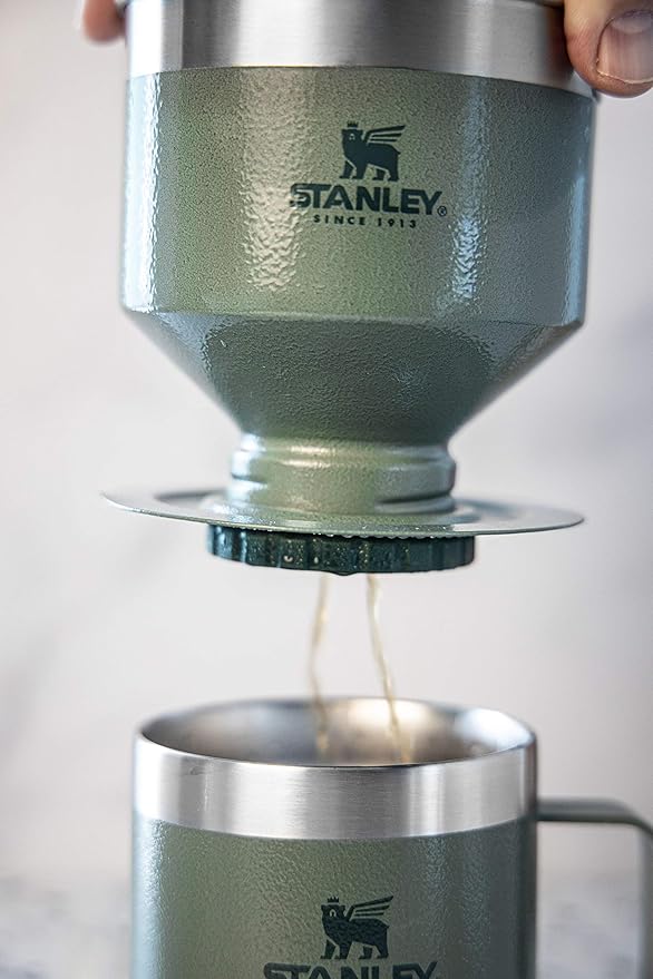 STANLEY Perfect Brew Pour Over | Manual Single Cup Coffee Maker | Drip Coffee Maker with Reusable Filter | Easy Clean Stainless Steel | BPA-Free | Hammertone Green