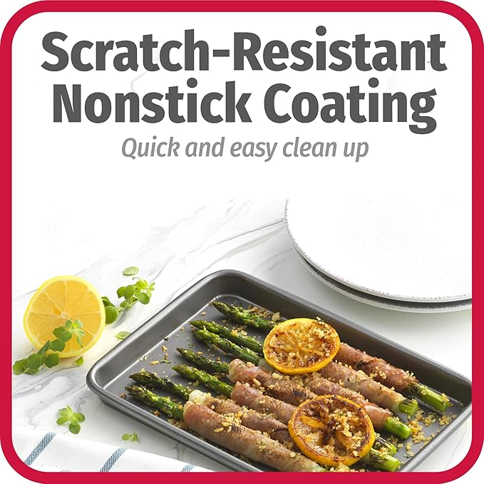 GoodCook Set of 2 Nonstick Steel 9" x 6" Toaster Oven Mini Baking Sheets with Racks, Gray