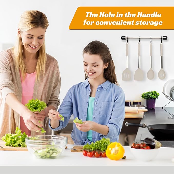 Kitchen Utensils Set of 4 Pack,Silicone Kitchen Utensils Set for Nonstick Cookware,Perfect for Baking and Mixing,Spatula Set BPA Free,Dishwasher Safe,Khaki