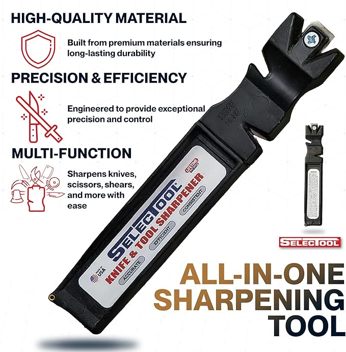 Selectool Tool and Knife Sharpener MultiTool Blade Sharpener for Kitchen Knives, Pocket Knife, Tools, Scissors, Axes & More, EDC Gadgets for Outdoor Hunting and Fishing, Effortless, Made in USA, 3 pcs