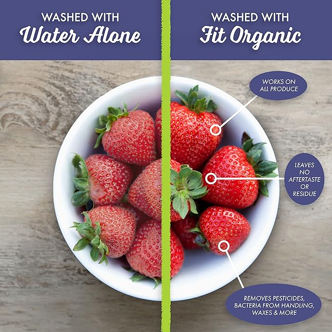 FIT Organic Fruit and Vegetable Wash Spray – USDA Certified Organic & Kosher – Tasteless, Odorless, Removes Surface Contaminants – Family & Pet Safe, Chemical-Free, 12 Fl Oz (4-Pack)