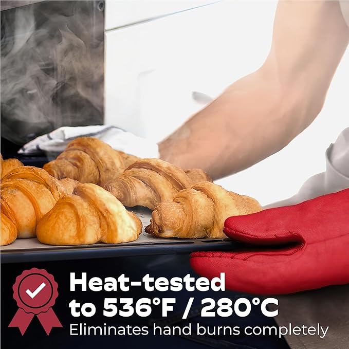 Big Red House - Silicone Mini Oven Mitts - Red Set of 2 - Heat Resistant to 536 F / 280 C Kitchen Gloves Professional Grade Pot Holders for Cooking Baking