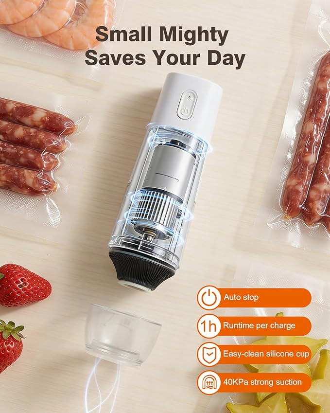Vacuum sealer for food, Chef’s Design to Preserve Freshness, Compact Handheld Vacuum Sealer with 30 Reusable Bags, Professional-Grade for Food Storage Savers, Pebble