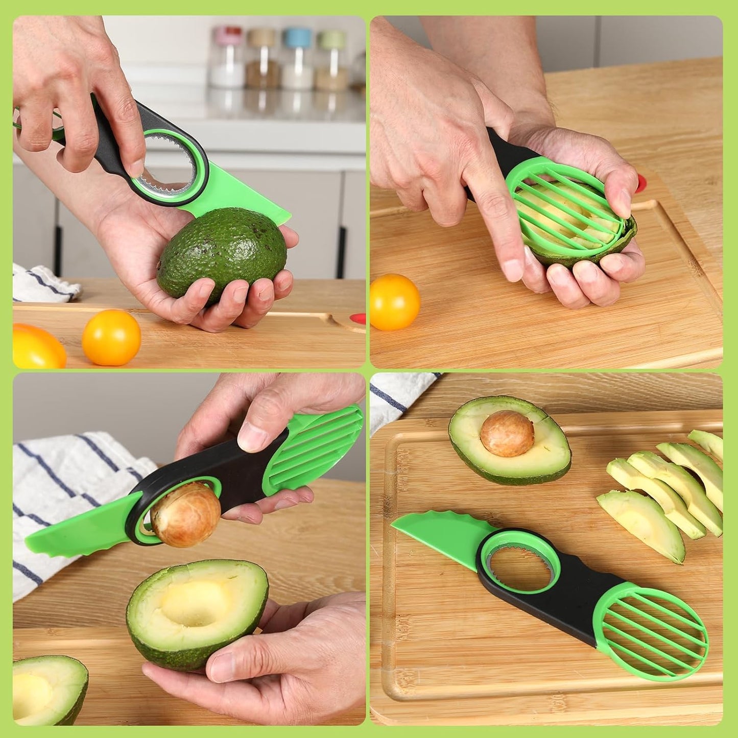 Egg Slicers Avocado 3-in-1 Avocado Slicer Tool - Stainless Steel Peeler, avocados Pit Remover & Fruit Scooper - Safe Ergonomic Avocado Saver with Non-Slip Grip