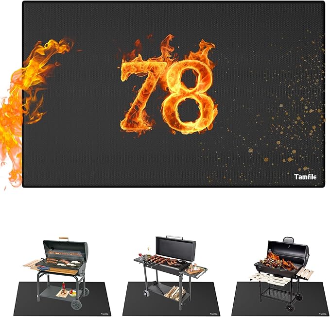 Tamfile Large 78 x 48 Inch Under Grill Mats for Outdoor Grill, Double-Sided Fireproof Heat-Resistant Pad, Indoor Fireplace/Fire Pit Rubber Mat, Oil-Proof Waterproof BBQ Protector for Deck and Patio