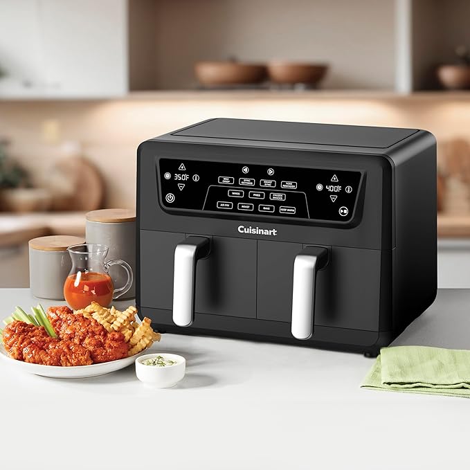 Cuisinart Dual Basket Air Fryer, Two Baskets Totals 11 QT, 4 Function Air Fryer to Air Fry, Roast, Bake & Keep Warm, Features Sync Finish & Settings, Toss Reminder, Automatic Warm Mode & Auto-Pause