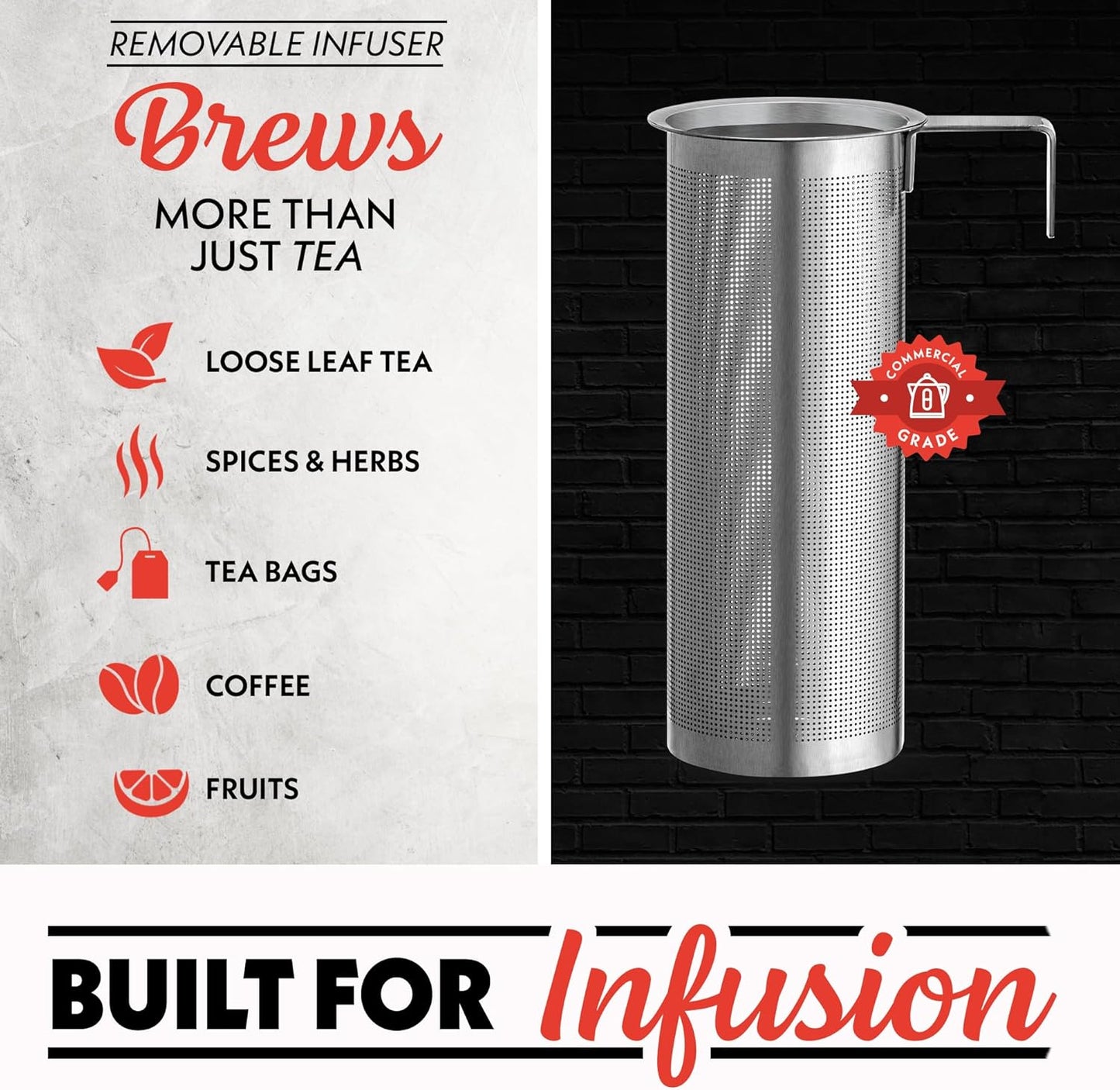 Gourmia Electric Programmable Glass Kettle – 1.7L Temperature Control Tea & Coffee Kettle with Digital Touch Display, 6 Presets, Keep Warm, Removable Stainless Steel Infuser, 360° Swivel Base – Black