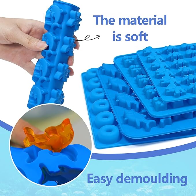 Sidosir 7Pcs Silicone Marine Theme Starfish Ocean Molds, Non-Stick Dinasur Chocolate Mold for Parties, Silicone Bear Gummy Mold for Make Gummies, Gummy Heart for Home Diy