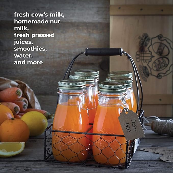 Bormioli Rocco Quattro Stagioni 13.5 Oz. Bottles (Set of 12) - Vacuum‑Seal Glass Canning & Beverage Bottles with Twist‑Top Lid - Clear Lead‑Free Glass for Jams, Sauces, Drinks & Gifts - Made in Italy