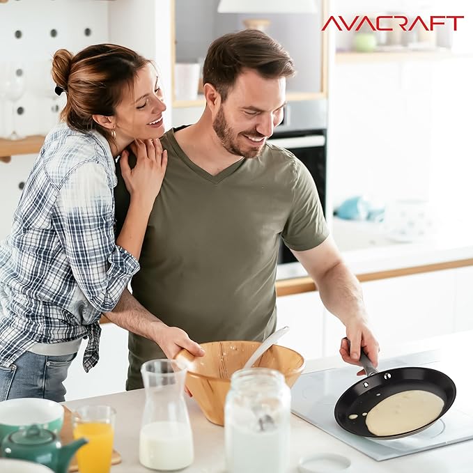 AVACRAFT 10 inch (9.4”) Nonstick Ceramic Coating Stainless Steel Crepe Pan, Tawa, Dosa Tortilla Pan, Compatible with All Stovetops, PFOA, PTFE Toxin Free