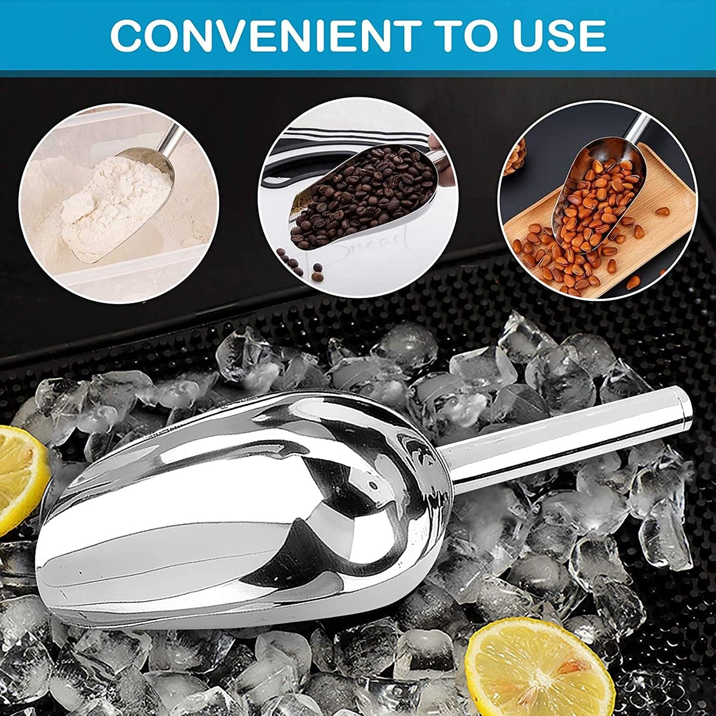 Ice Scoop,Ice Scooper for Ice Maker,24OZ Stainless Steel Metal Food Scoop Kitchen Bar Party Wedding Heavy Duty,Scoops for Household Purposes,Silver (11in)
