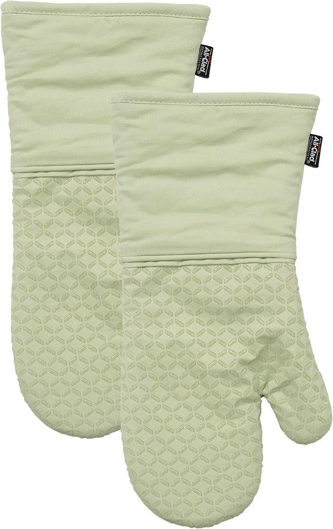 All-Clad Premium Ogee Silicone Printed Oven Mitt: Heat Resistant to 500 Degrees - 100% Cotton and Silicone, 14"x7" Oven Mitt for Kitchen and Barbeque, 2-Pack, Fennel