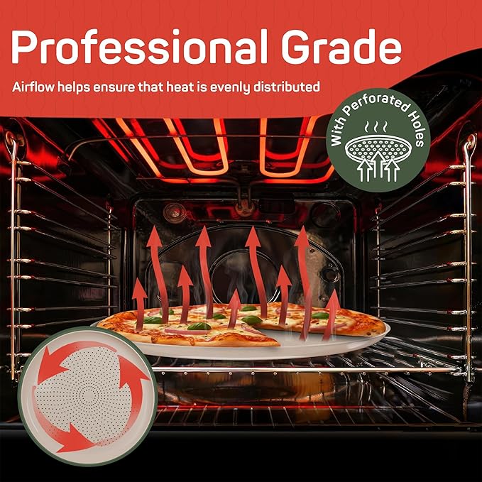Emporio Kitchen Non-Stick Pizza Pan 2 Pack – 16 Inch Round Carbon Steel Pizza Tray with Perforated Holes, PFOAPFOSPTFE-Free, Dishwasher & Oven Safe Up To 450°F, Durable Nonstick White Marble Coating