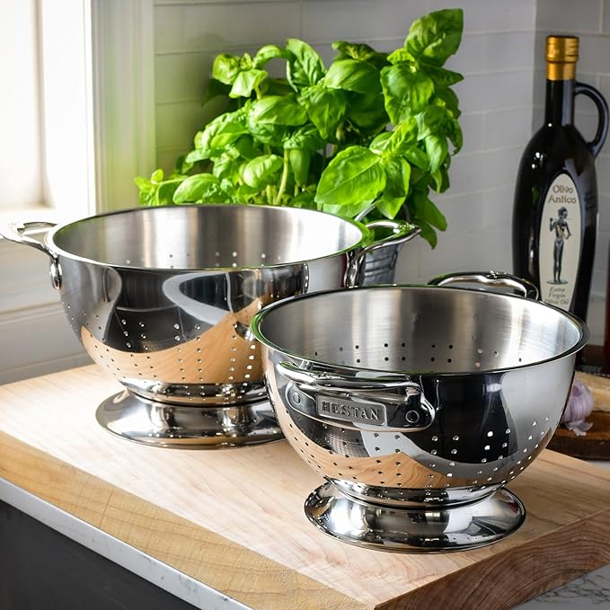 Hestan Provisions – 2-Piece Stainless Steel Colander Set – 3 & 5 Quart, Nesting Design