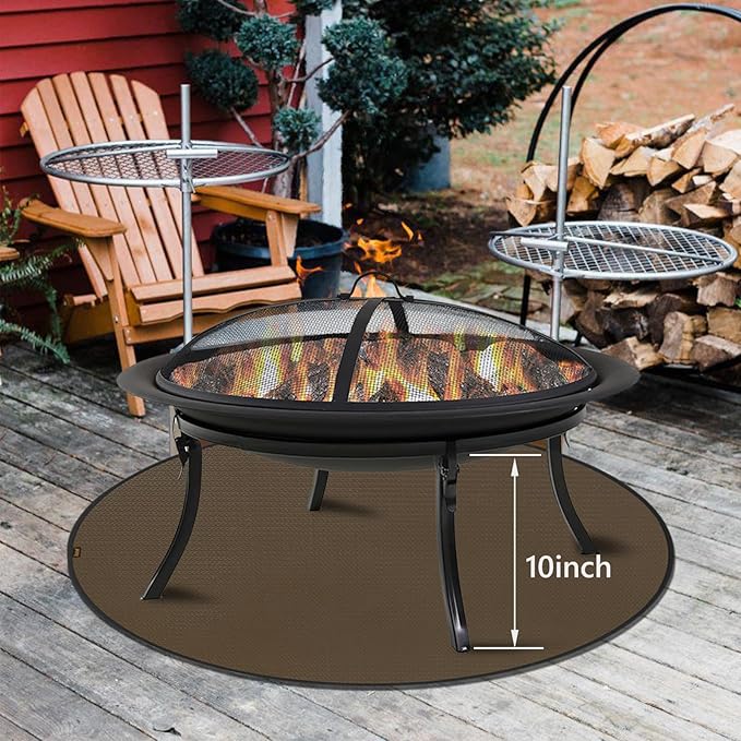 Round Under Grill Mat for Outdoor Grill, 48 Inch Anti-Slip BBQ Floor Mats, Easy to Clean Reusable Fireproof Grill Pad, Oil-Proof Waterproof Protector for Deck Fireplace Pit Mat Brown