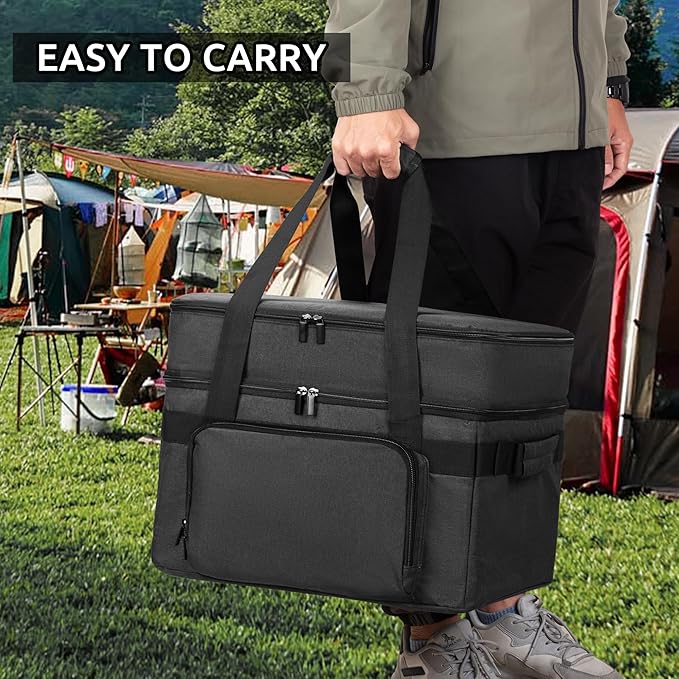 LUXJA Indoor Grill Carrying Bag with Bottom Pad Compatible with Ninja Sizzle GR101 Smokeless Grill, Double Layer Electric Grill Bag with Plates Section (Bag Only), Black