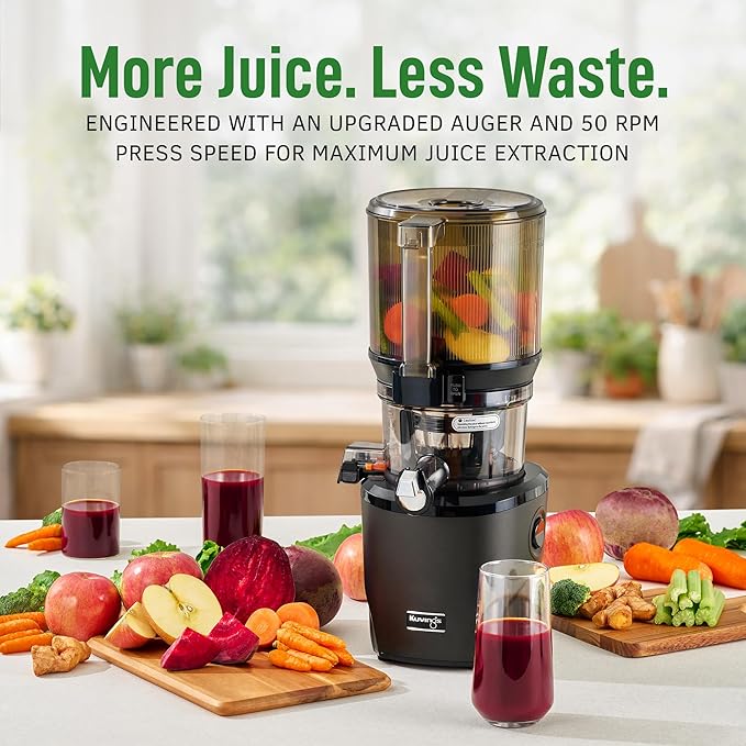 Kuvings AUTO10 Cold Press Juicer Machine – Self-Feeding for Hands-Free Use – Easy to Clean, Quiet 240W Motor, 100 oz Large Masticating Juicer – Designed for Silky Juice with Low Pulp – Silver