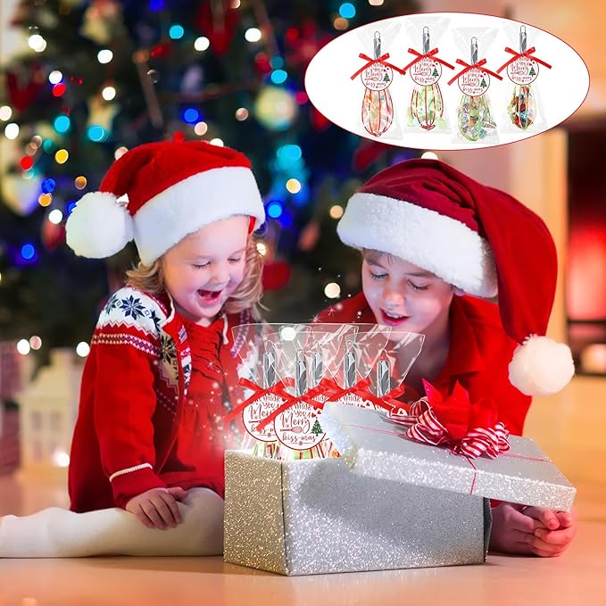 6 Sets 10 Inch Christmas Whisks Gifts DIY Fillable Christmas Tree Ornaments Xmas Colored Silicone Whisks for Cooking Heat Resistant Egg Beaters with Card Rope Bag for Candy Holder