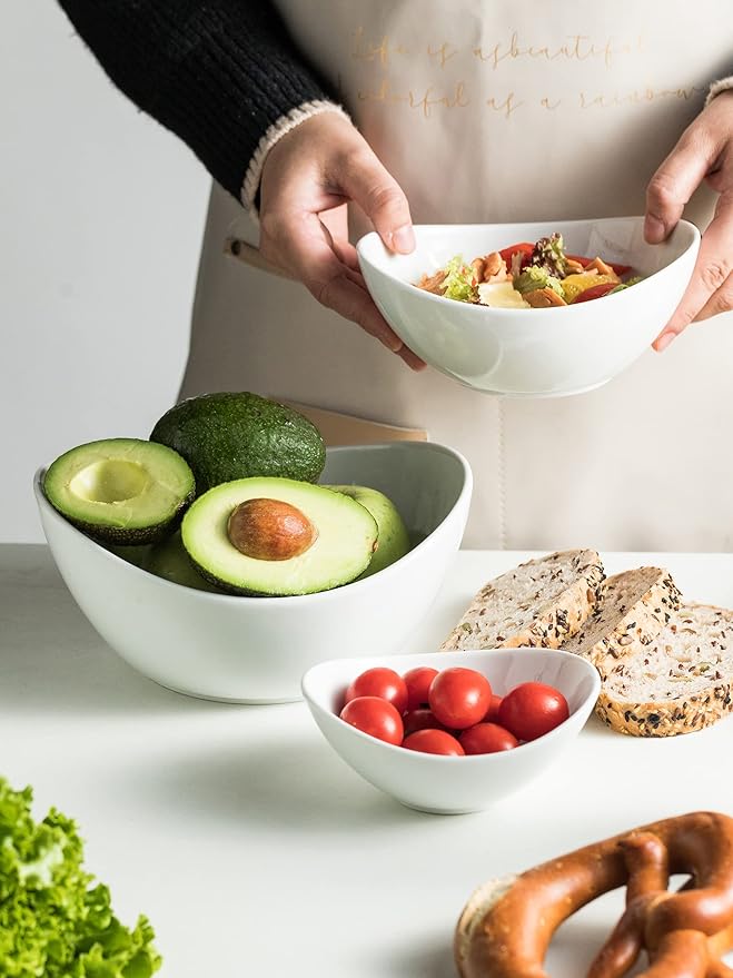 Miamolo 3 Tier Serving Bowls with Stand, Chips and Dip Serving Dishes Set for Entertaining Party, Ceramic Fruit Bowl for Salad Soup Snacks, Microwave & Dishwasher Safe