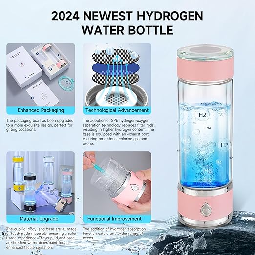 Hydrohealth Hydroh Hydrogen Water Bottle Generator, Portable and Rechargeable Hydro Health Hydrogen Water Bottle Glass with SPE Pem Technology,3 Min 4100 PPB Pure Hydrogen Rich Concentration