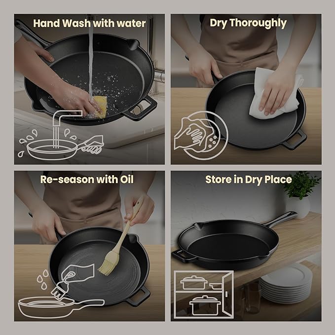 Bakken Pre Seasoned Cast Iron Skillet with Glass Lid & Silicone Handle,12" Frying Pan for Stove, Oven, Grill & Induction, Even Heat Distribution, Versatile All-Purpose Cookware for Searing & Frying