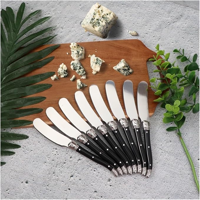 Stainless Steel Cheese Spreader Knives Set Wide Blade Dessert With Black Plastic Handles Multipurpose Butter Flatware Set(4pcs)