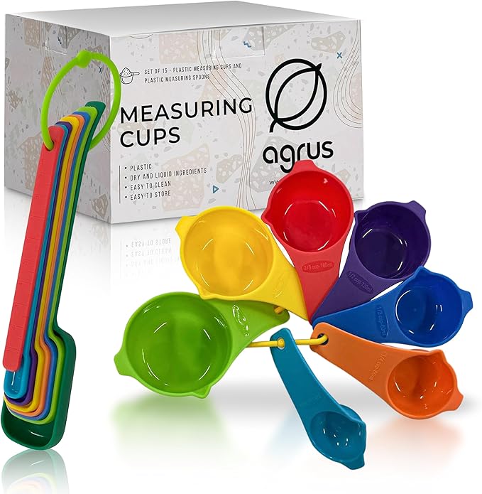 Measuring Cups and Spoons Set of 9, Utensils for Dry and Liquid Ingredients, Copper Kitchen Accessories, Rose Copper Decor for Home, Stackable, Sturdy Stainless Steel (Multicolored)