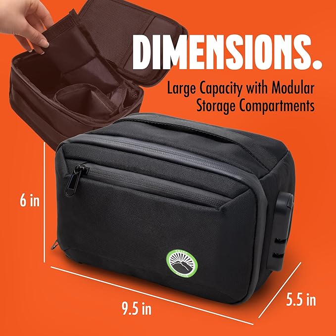 Enjoy Native Smell Proof Bag with Combination Lock, Smell Proof Container 9.5" x 6" x 5.5", Odor Proof Lockable Storage Case, Portable Travel Medicine Organizer for Herbs, Spices & Accessories