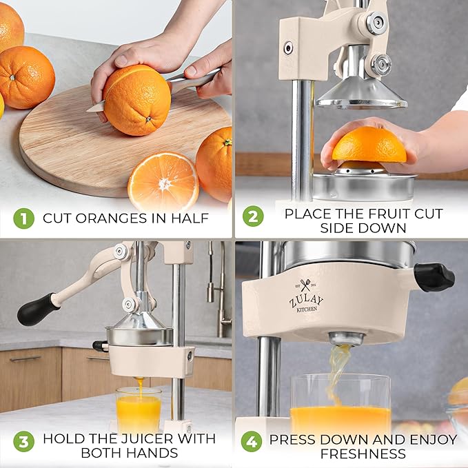 Zulay Kitchen Cast Iron Juicer - Heavy Duty Manual Juicer with Detachable Strainers for Easy Cleaning, Orange Juice Press for Citrus Fruits, Perfect for Bartenders, Juice Lovers & Health Enthusiasts