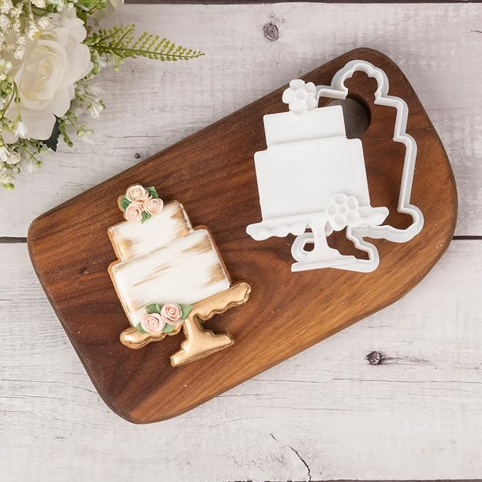 Flycalf Cake Cookie Cutter Wedding with Plunger Stamps Handle Biscuit Cutter Baking Decorating Bridal Shower Gifts PLA Kitchen for Kids 3.5" Embossing Stamps Mold Supplies Fondant Tools