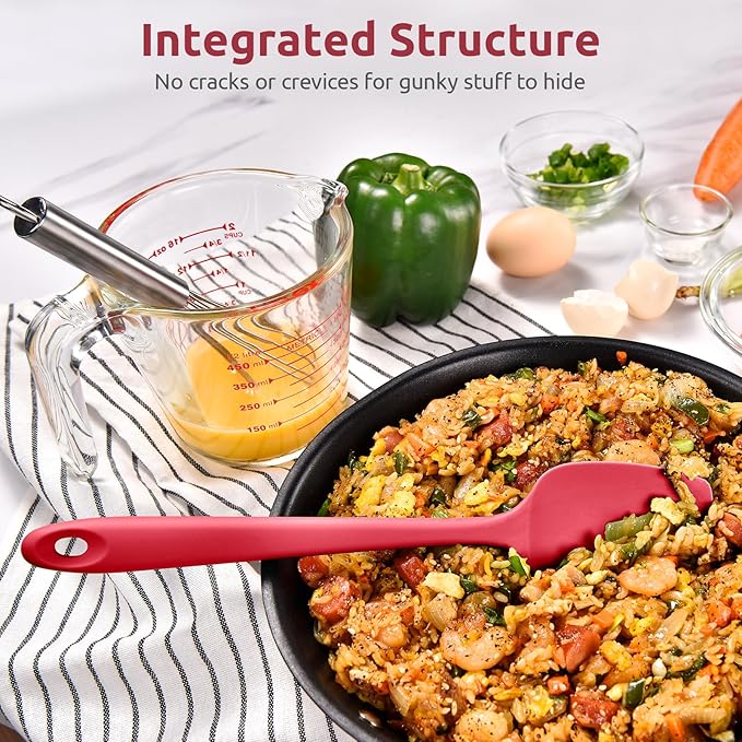 U-Taste Silicone Cooking Spoon Spatula: 480ºF Heat Resistant Food Grade 11.38" Flexible Rubber Kitchen Spoonula, Seamless Pastry Bowl Scraper for Mixing Stirring Scraping in Nonstick Cookware (Red)