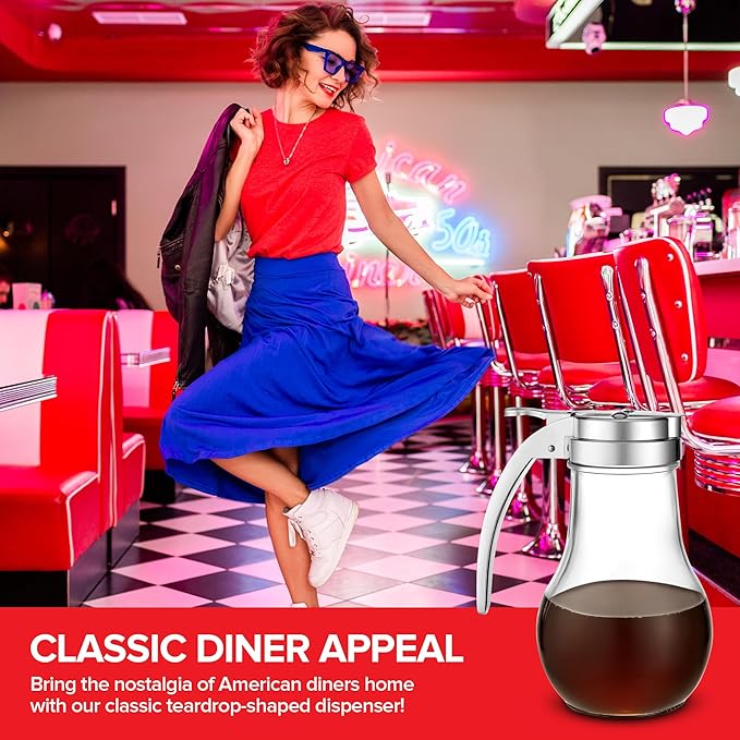 14 oz Glass Syrup Dispenser With No Drip Bottle for Maple Syrup, Honey, Pancake Mix, or Sugar - Dishwasher Safe Container With Metal Easy Pour Lid (414mL)