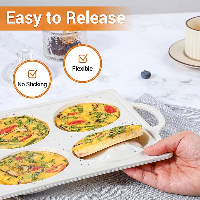 FUNBAKY Muffin Top Pan Non Stick, 4 Inch Metal Frame Silicone Egg Molds for breakfast sandwiches, Whoopie Pies, Egg Bites, English Muffins, 2 Pcs Confetti
