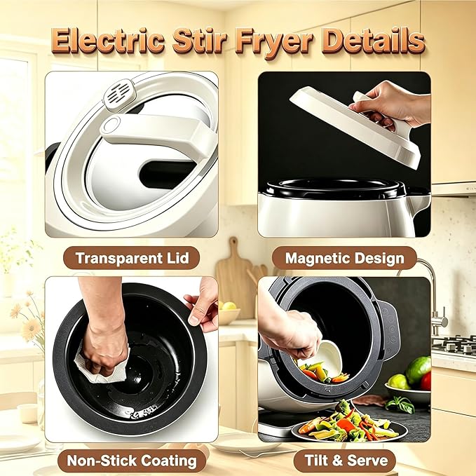 Hands-Free Auto Stir Fry Machine – 2000W Electric Wok with 360° Surround Heating, 3-Level Tiltable Pot, Smart Start & Multiple Cooking Modes for Stir-Fry, Rice, Soup, Braise